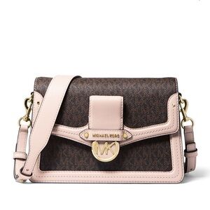 Michael Kors Jessie Medium Flap Shoulder Bag Brown/Soft Pink NWT Factory Wrapped